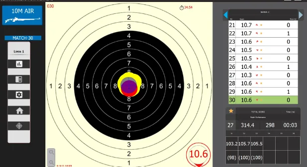 TechAim software — tablet dashboard blue target overlay